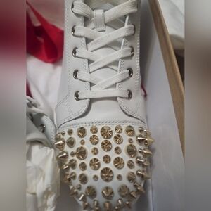🔥CHRISTIAN LOUBOUTIN Rare Men White Studded High-Top Sneakers size 10.5 US